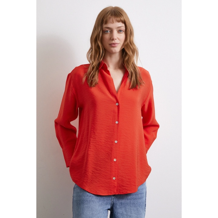 Basic Viskon Gömlek Kırmızı
