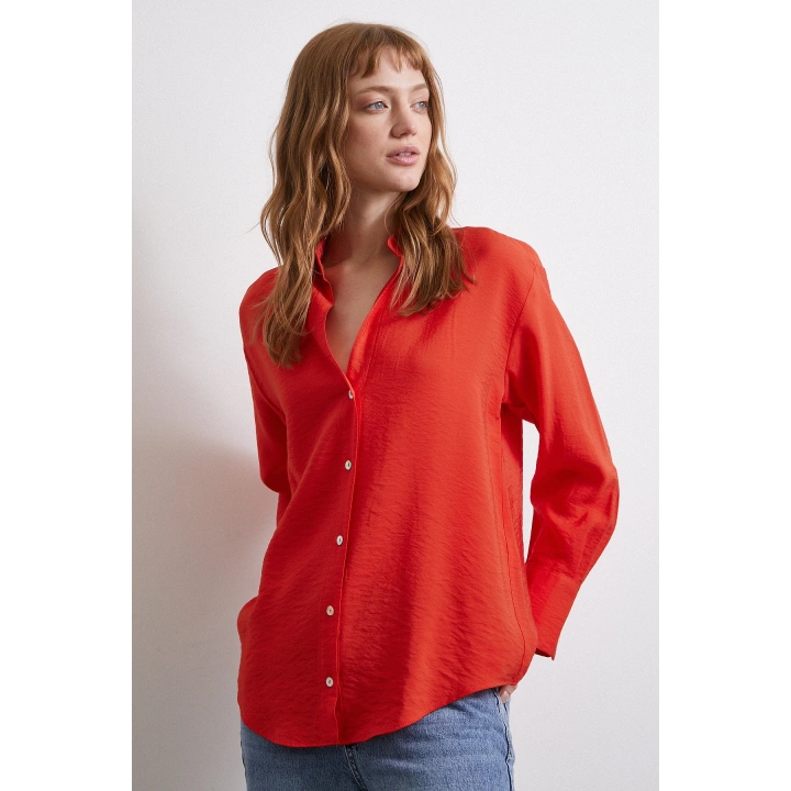 Basic Viskon Gömlek Kırmızı