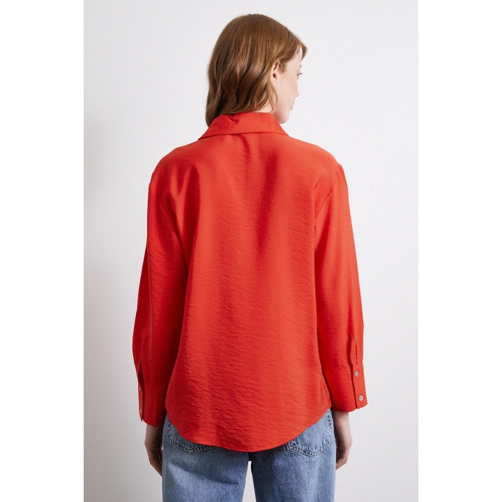 Basic Viskon Gömlek Kırmızı