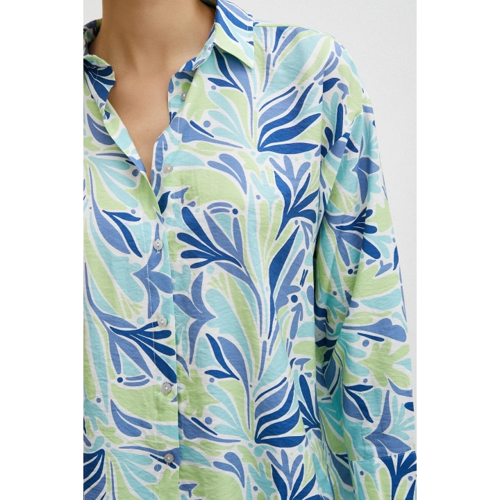 Baskılı Modal Gömlek Mavi