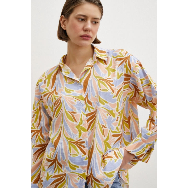 Baskılı Modal Gömlek Pudra