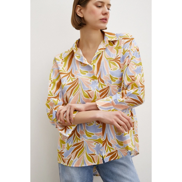 Baskılı Modal Gömlek Pudra