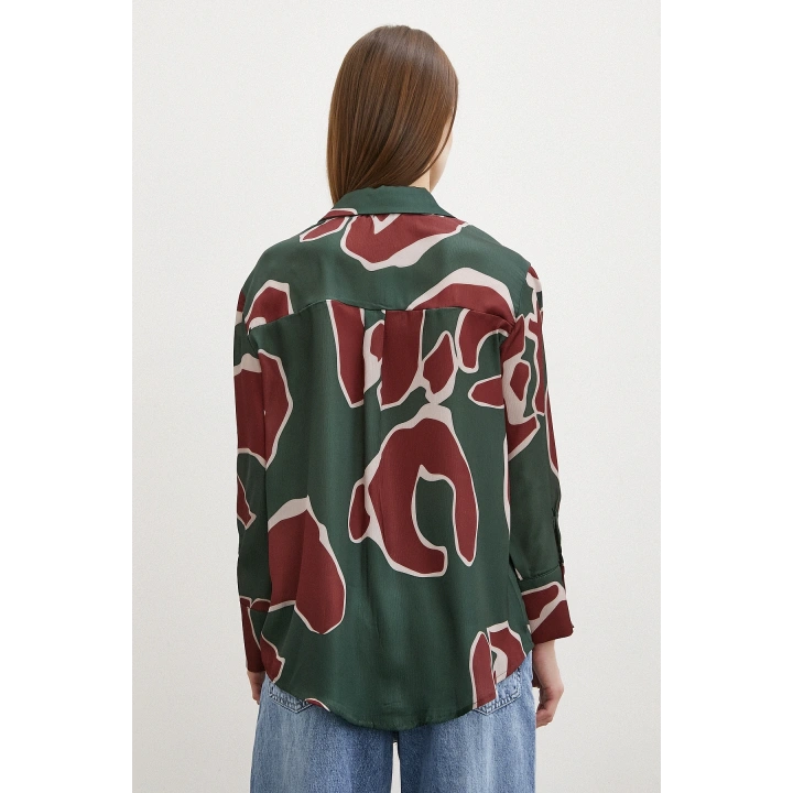 Baskılı Saten Gömlek Mor