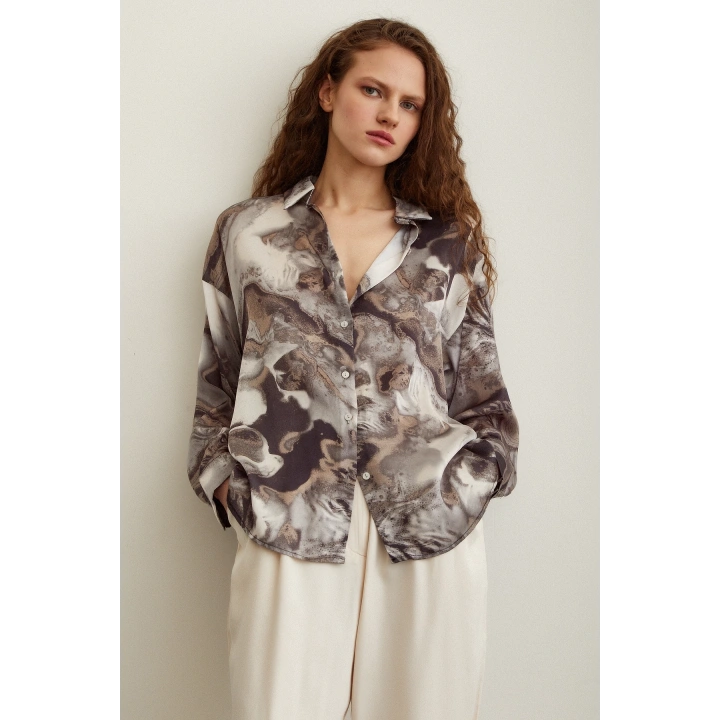 Batik Desen Gömlek Gri