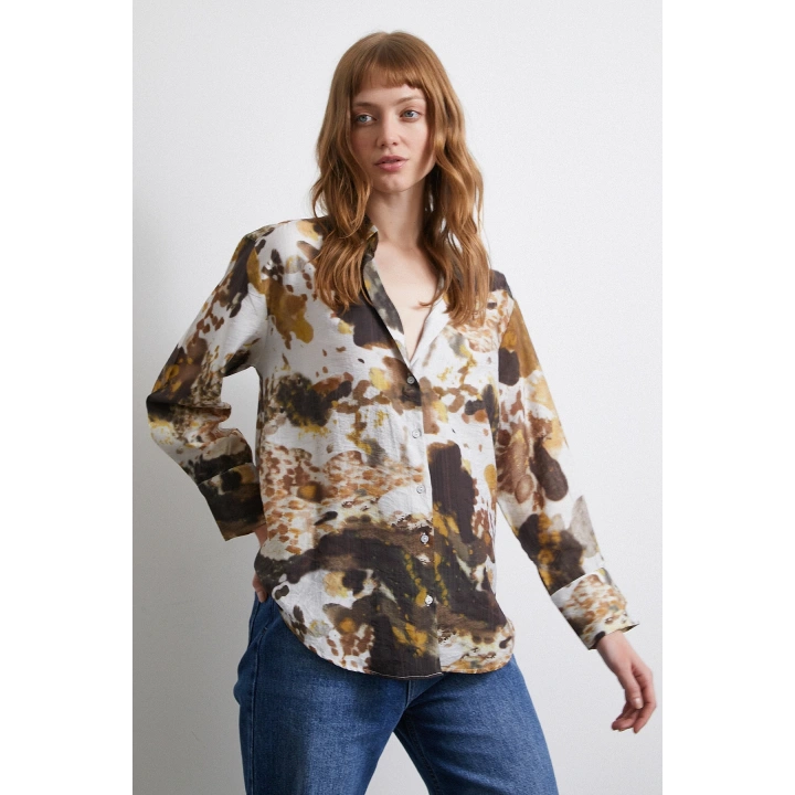 Batik Desen Vual Gömlek Haki