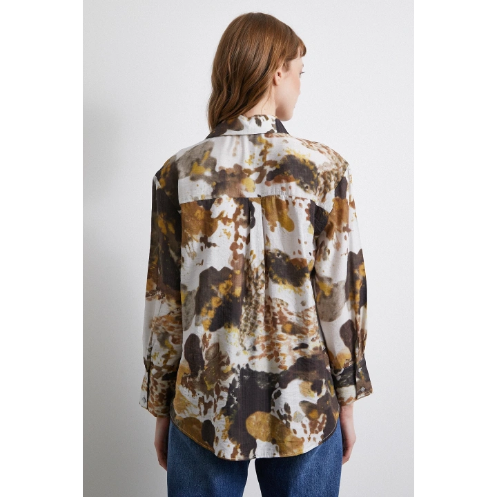 Batik Desen Vual Gömlek Haki