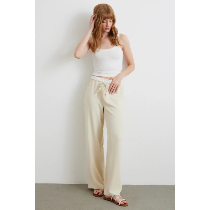 Bel Bantlı Wide Leg Pantolon Krem