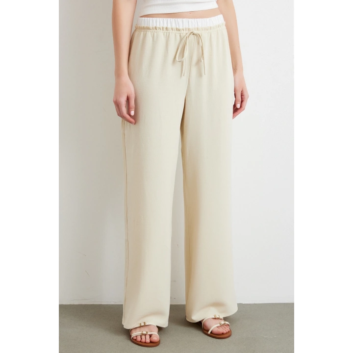 Bel Bantlı Wide Leg Pantolon Krem