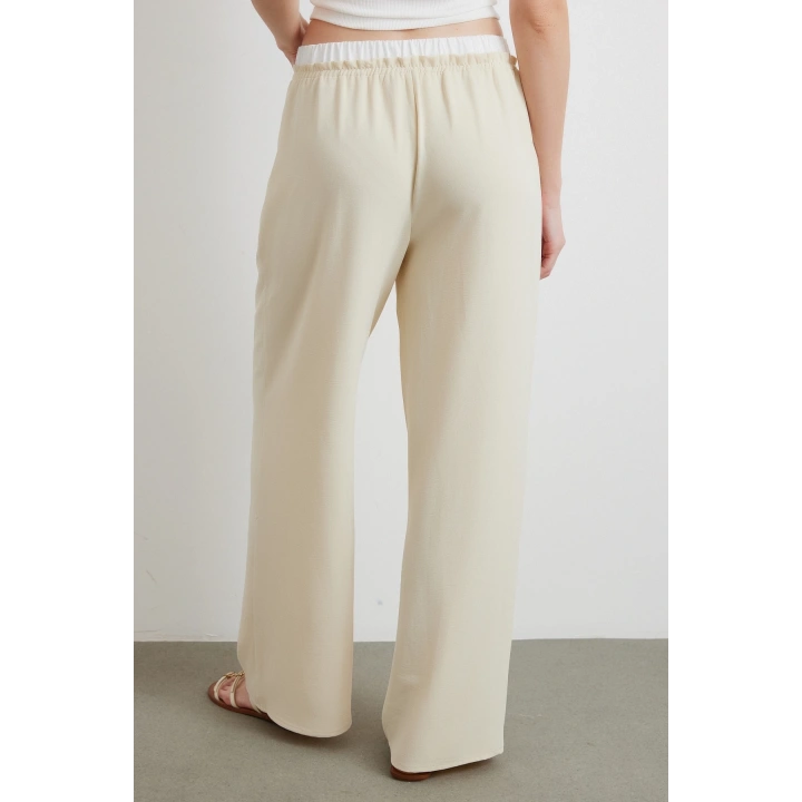 Bel Bantlı Wide Leg Pantolon Krem
