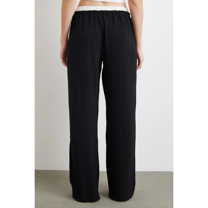 Bel Bantlı Wide Leg Pantolon Siyah