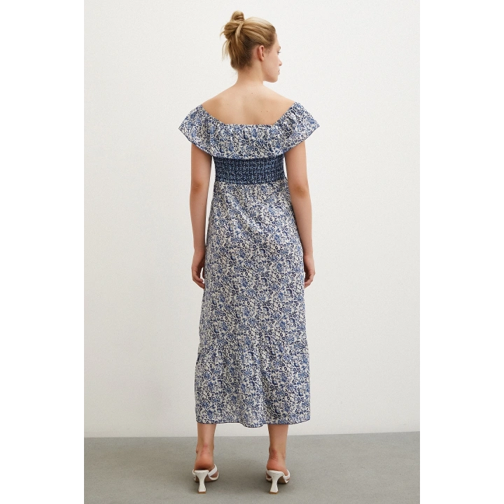 Bel Gipeli Maxi Elbise Mavi