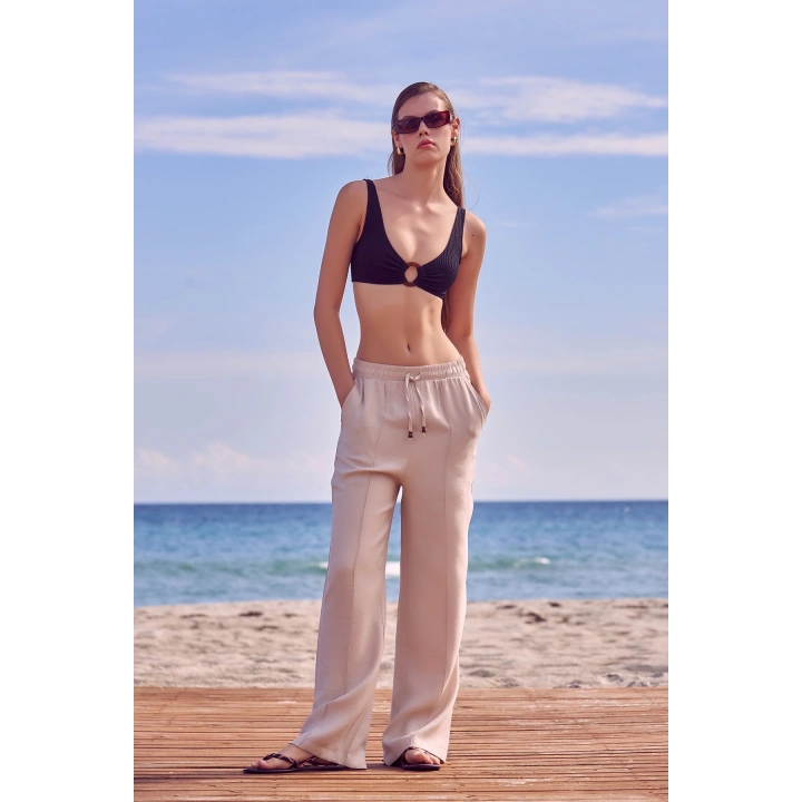 Belden Bağlamalı Pantolon Bej