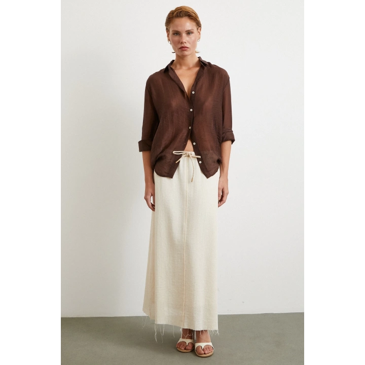 Beli Lastikli Astarlı Hasır Etek Krem