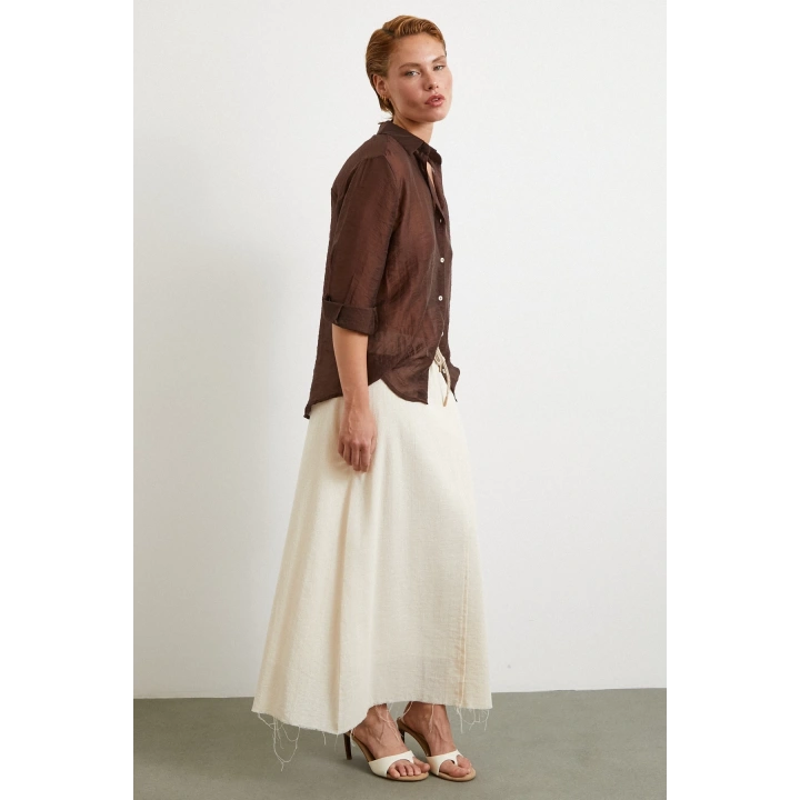 Beli Lastikli Astarlı Hasır Etek Krem