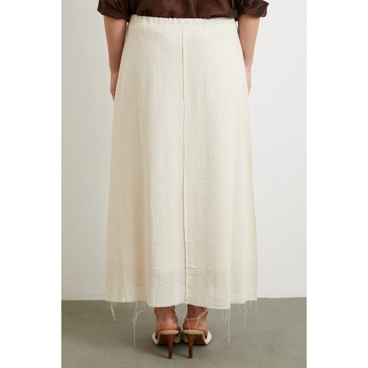 Beli Lastikli Astarlı Hasır Etek Krem