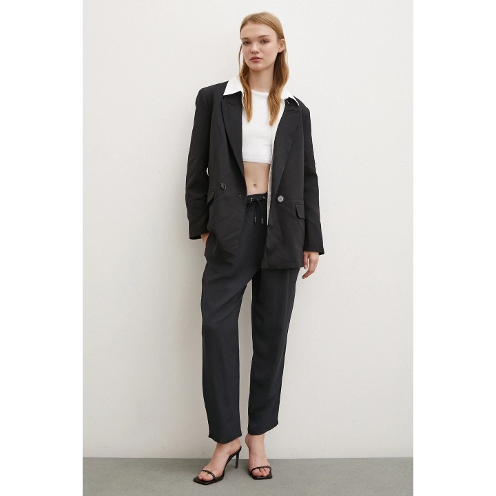 Beli Lastikli Boru Paça Pantolon Lacivert