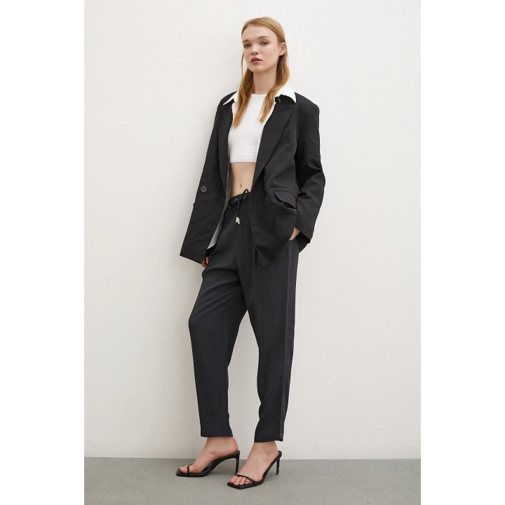 Beli Lastikli Boru Paça Pantolon Lacivert