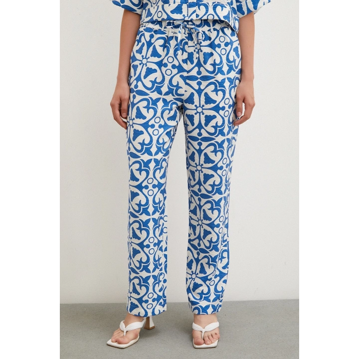 Beli Lastikli Boru Paça Pantolon Mavi