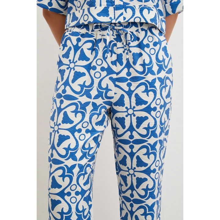 Beli Lastikli Boru Paça Pantolon Mavi