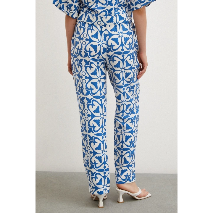 Beli Lastikli Boru Paça Pantolon Mavi