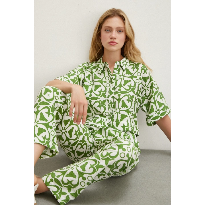 Beli Lastikli Boru Paça Pantolon Yeşil