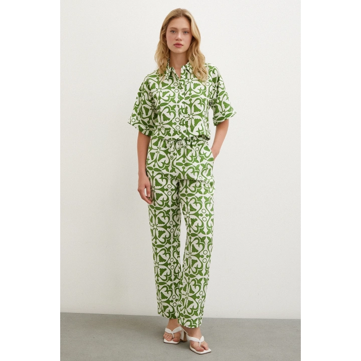 Beli Lastikli Boru Paça Pantolon Yeşil