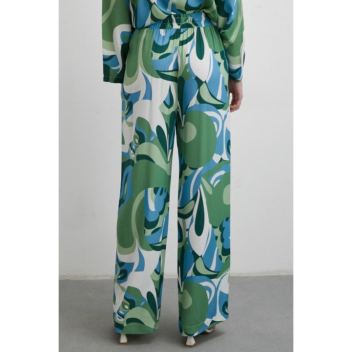 Beli Lastikli Desenli Pantolon Yeşil