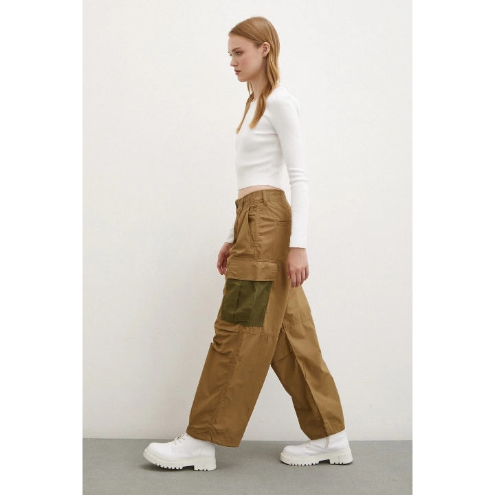 Beli Lastikli Kargo Cepli Paraşüt Pantolon Haki