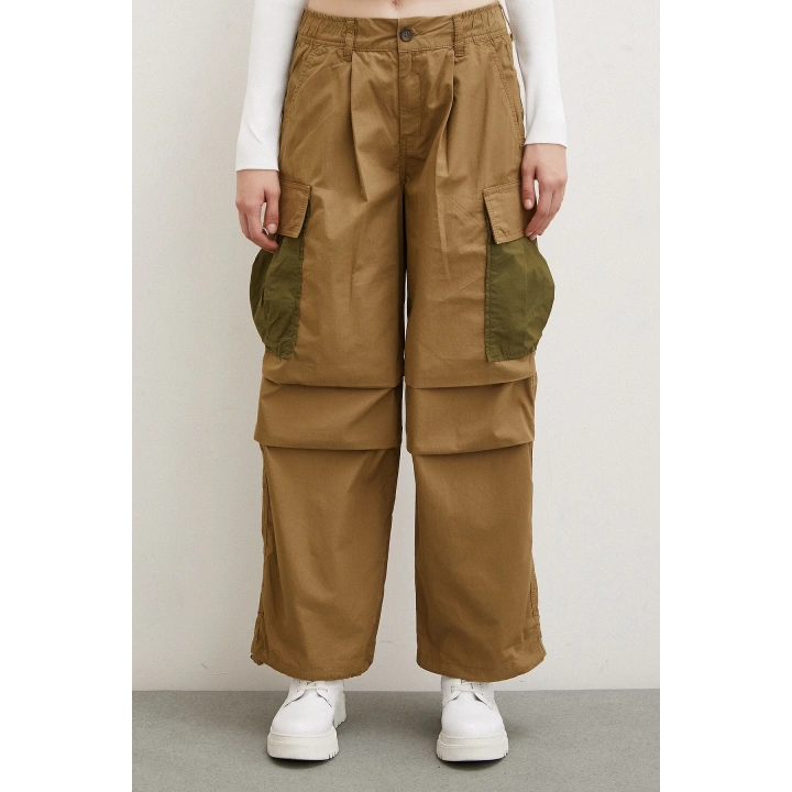 Beli Lastikli Kargo Cepli Paraşüt Pantolon Haki