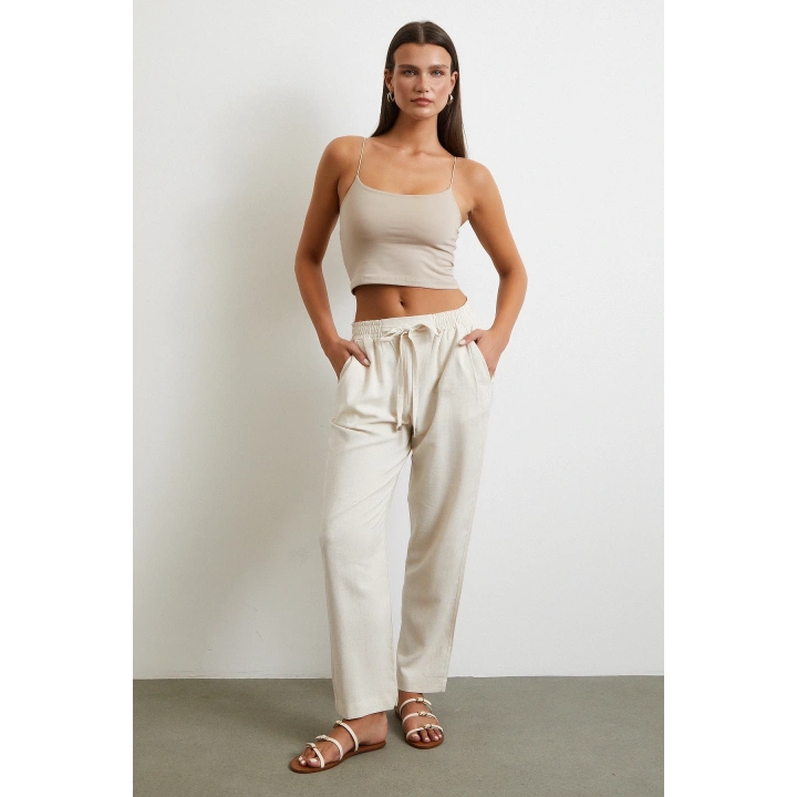 Beli Lastikli Klasik Pantolon Bej