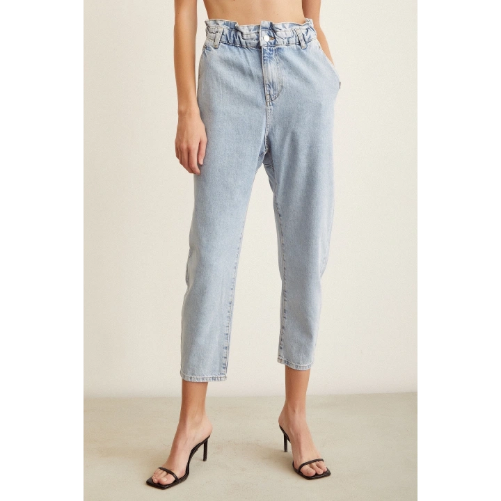 Beli Lastikli Mom Jean Buz Mavisi