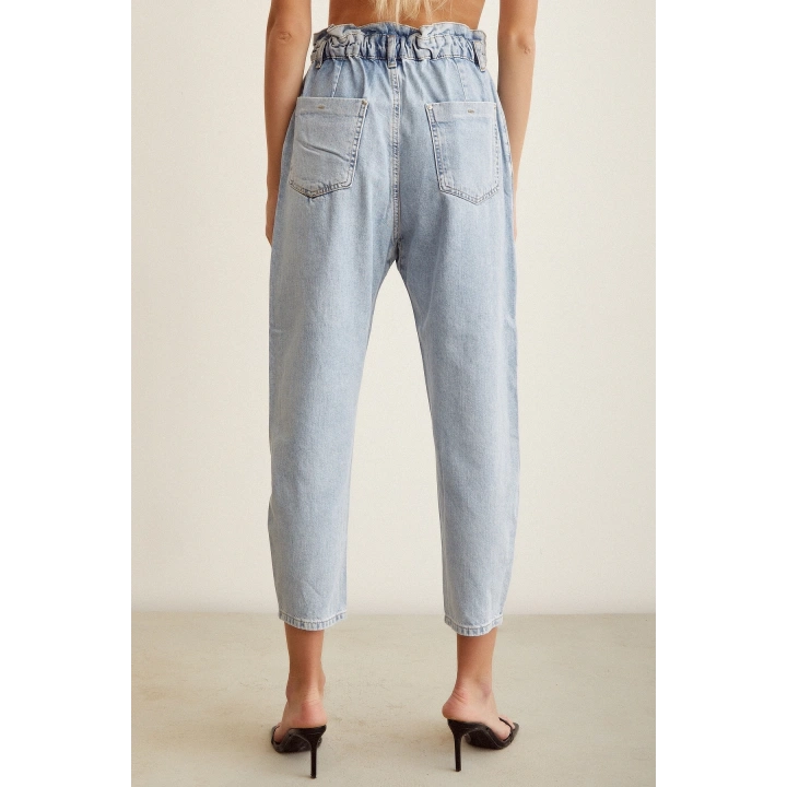 Beli Lastikli Mom Jean Buz Mavisi