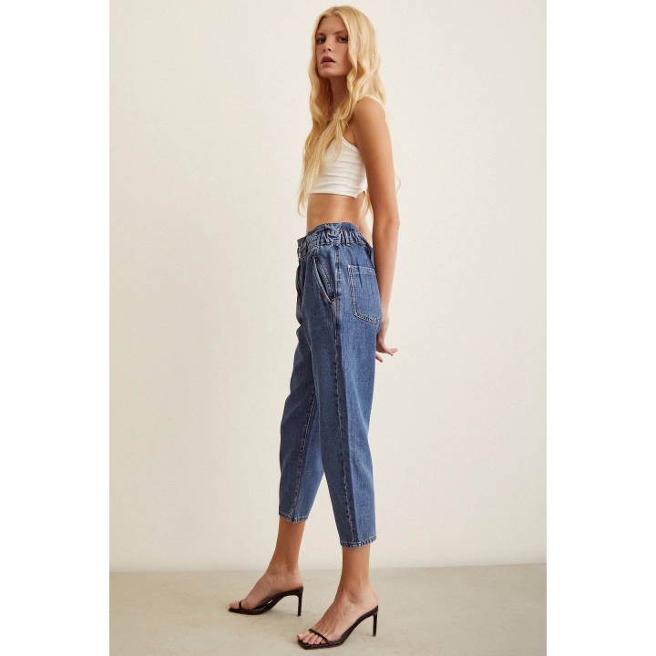 Beli Lastikli Mom Jean Mavi