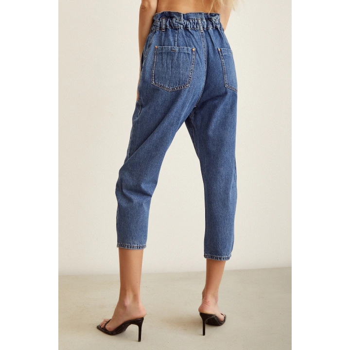 Beli Lastikli Mom Jean Mavi