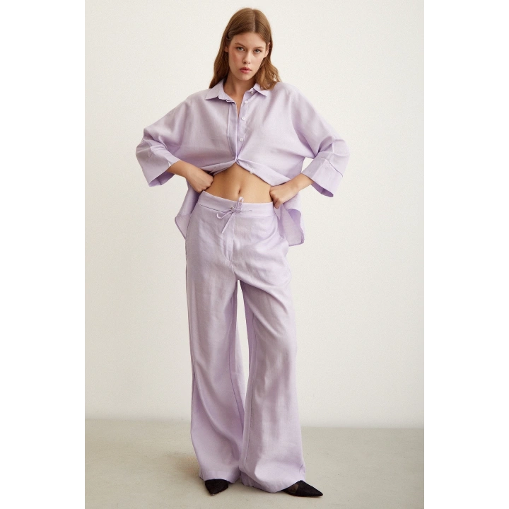 Beli Lastikli Pantolon Lila