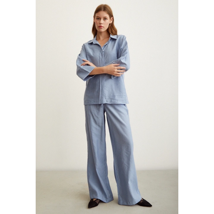 Beli Lastikli Pantolon Mavi