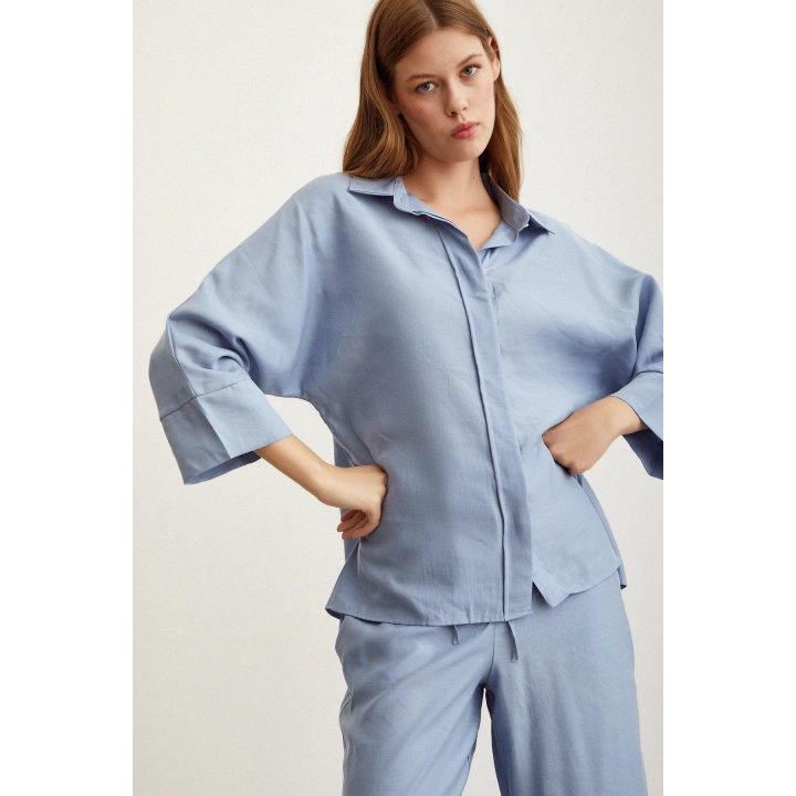 Beli Lastikli Pantolon Mavi