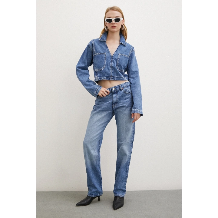 Beş Cepli Yüksel Bel Regular Fit Jean Mavi