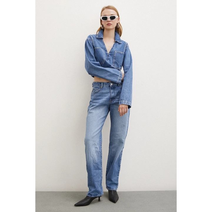 Beş Cepli Yüksel Bel Regular Fit Jean Mavi