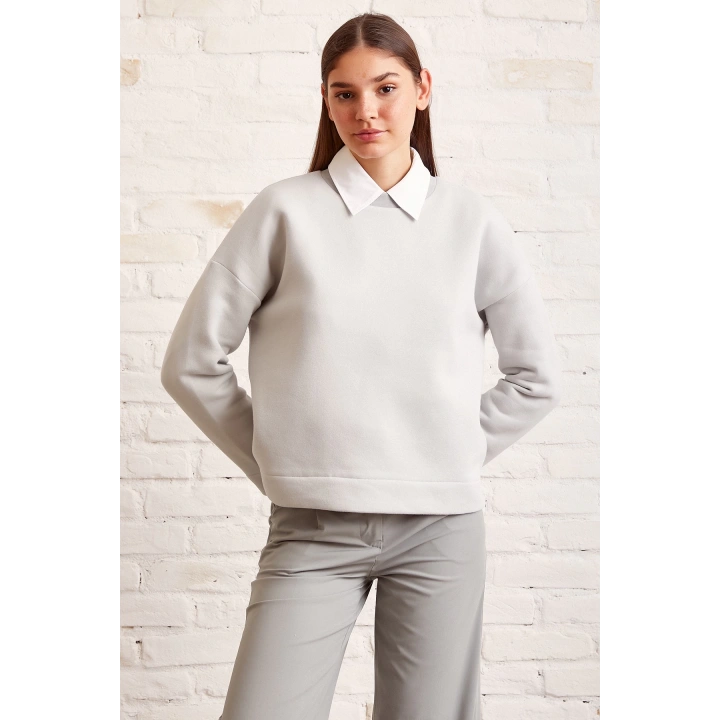 Bisiklet Yaka Oversize Sweatshirt Mavi