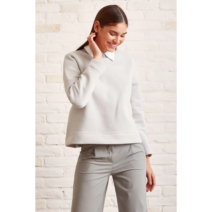 Bisiklet Yaka Oversize Sweatshirt Mavi