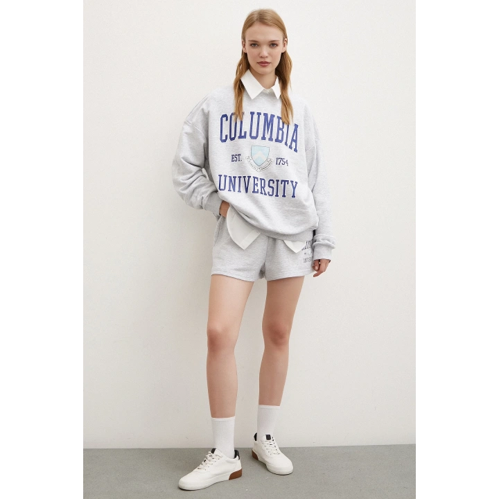 Bisiklet Yaka Üç İplik Sweatshirts Gri