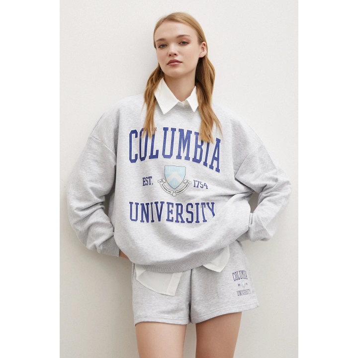 Bisiklet Yaka Üç İplik Sweatshirts Gri