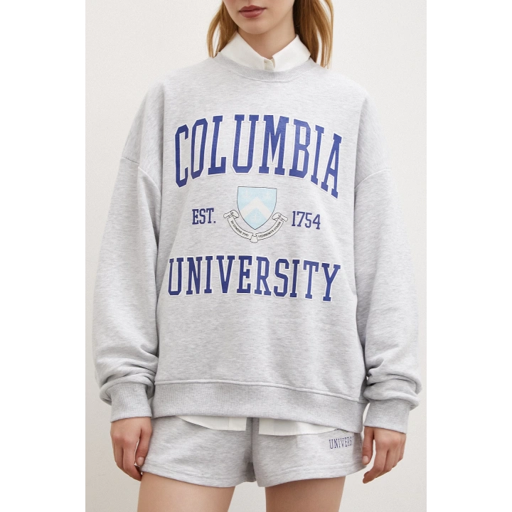 Bisiklet Yaka Üç İplik Sweatshirts Gri