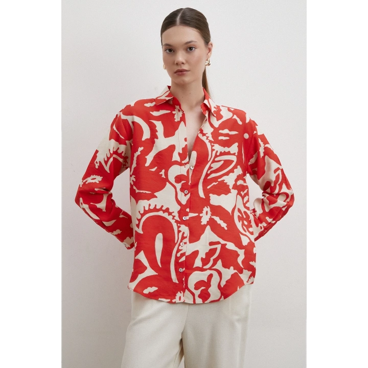 Bisou Desenli Gömlek Kırmızı