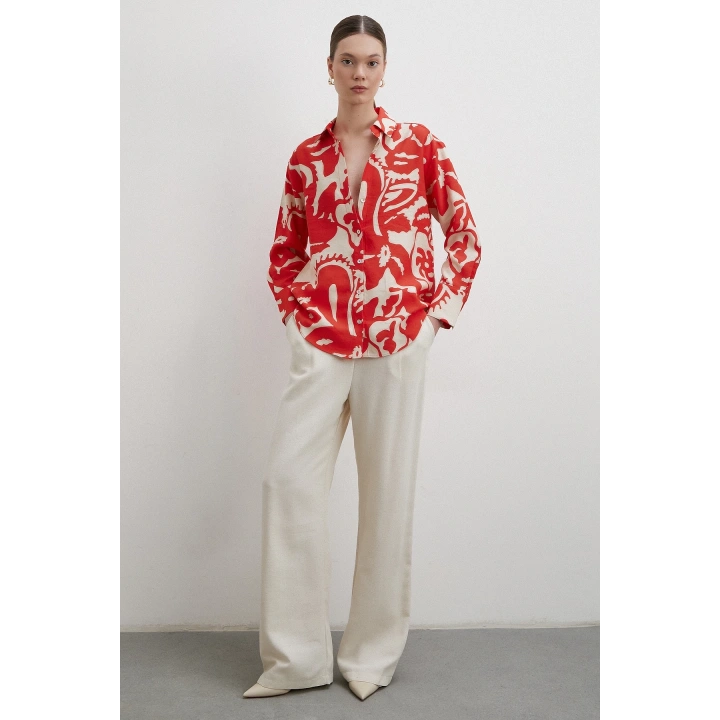 Bisou Desenli Gömlek Kırmızı