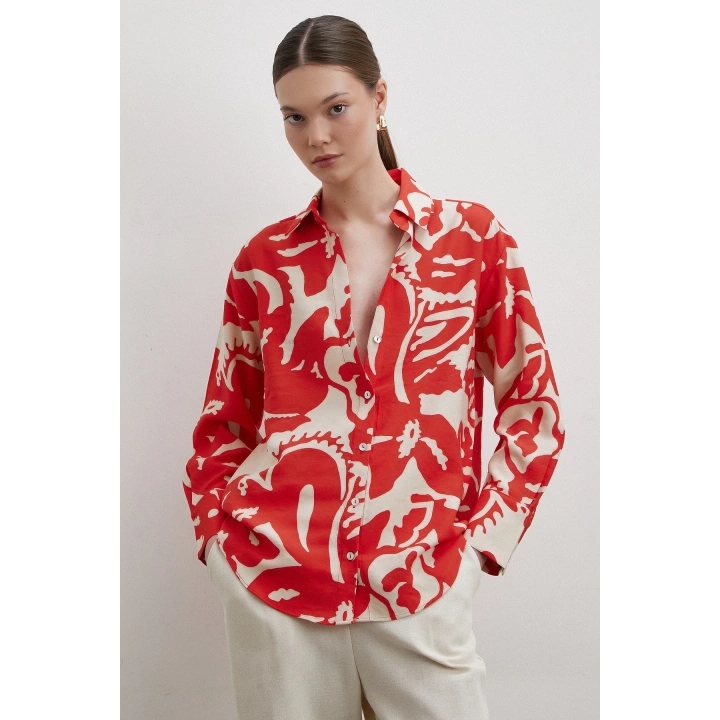 Bisou Desenli Gömlek Kırmızı