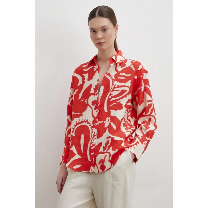 Bisou Desenli Gömlek Kırmızı