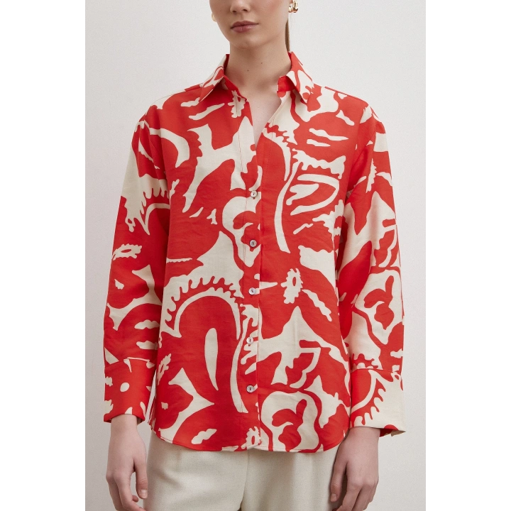 Bisou Desenli Gömlek Kırmızı