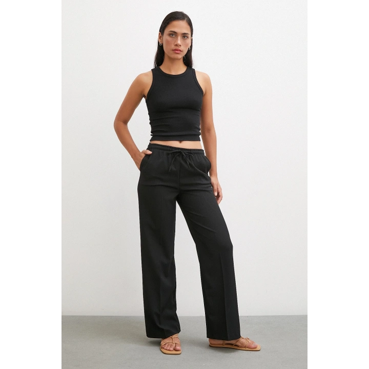 Bol Paça Lastikli Pantolon Siyah